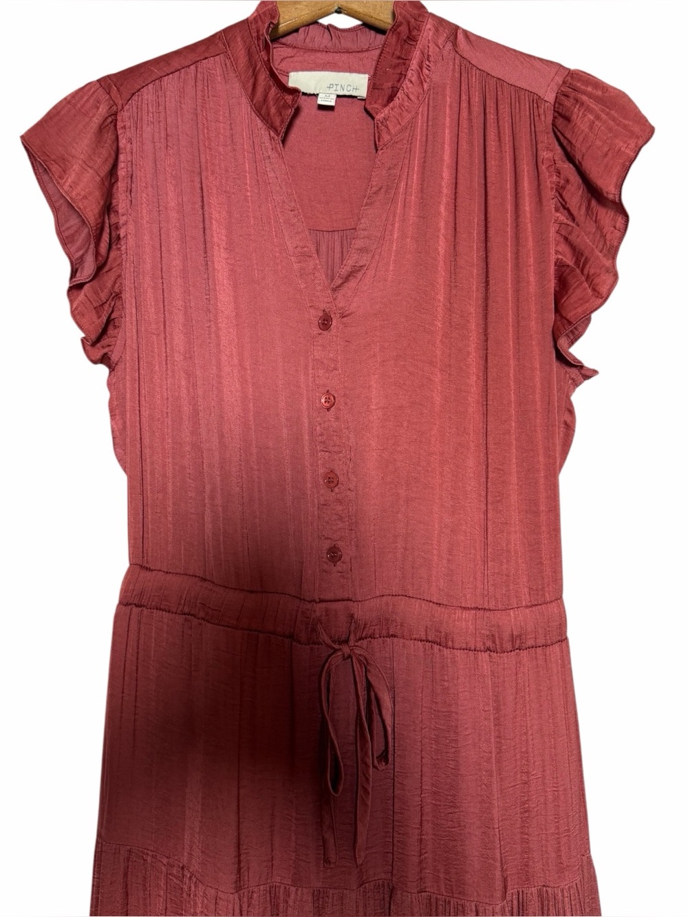 PINCH Mauve Tiered Maxi Dress Boho Flutter Sleeve Prairie Cottagecore M - Picture 5 of 9